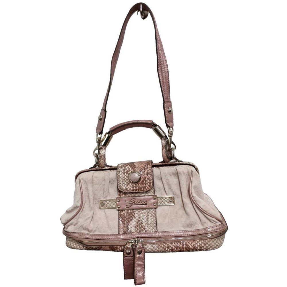 Vintage 90s Guess‎ Pink Monogrammed Logo Snakeskin Womens Purse Handbag